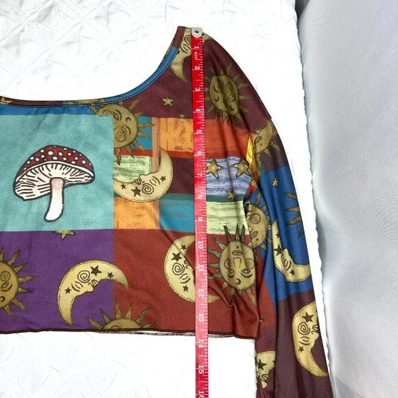 Nature Fairy Whimsigoth Mushroom Celestial Cropped Romwe top with Bell Sleeve, M - Picture 3 of 4